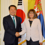14 March 2018 National Assembly Speaker Maja Gojkovic in meeting with the Deputy Speaker of the Parliament of the Republic of Korea Park Joo-sun